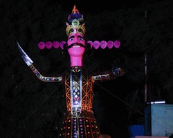 Dussehra festival celebration in India with burning effigy of Ravana