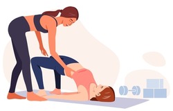 Young Woman Enjoying yoga class , Healthy lifestyle, active recreation, Woman doing yoga exercises. Vector illustration.