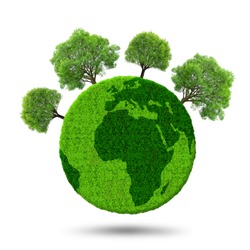 Green planet with trees isolated on white background