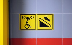 Help sign for a person in a wheelchair. Assistance in climbing stairs. icon for handicap.