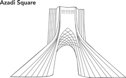 The Azadi Tower, formerly known as the Shahyad Tower, is a monument located on Azadi Square in Tehran, Iran. Line art vector building plan and architecture drawing