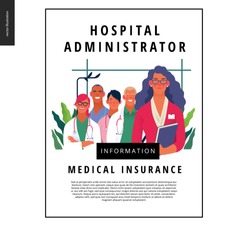 Medical insurance template -hospital administrator -modern flat vector concept digital illustration - a female hospital administrator with a team of doctors concept, medical office or laboratory