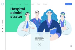 Medical insurance illustration -hospital administrator -modern flat vector concept digital illustration - a female hospital administrator with a team of doctors concept, medical office or laboratory