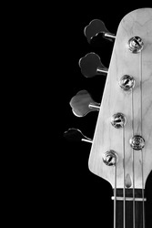bass guitar headstock, black & white filter + isolated on black