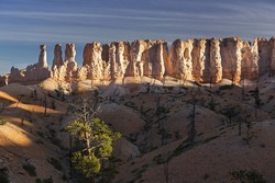 Rock Hoodoos Landscape Panorama and Desert Colors Mixing in Queens Garden Great Hiking Trail in Bryce Canyon National Park, Utah United States