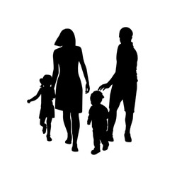 Parents mother and father with two children, vector silhouettes.