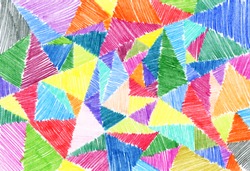 triangles painted with colored pencils background 