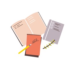 Notebooks, notepads, memo pads, planners, organizers for making writing notes and jotting isolated on white background. Decorative design elements. Colorful vector illustration in flat style.