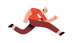 Person running, rushing and trying to succeed in life challenges. Aspirations and fast lifestyle concept. Determined man pushing forward to aim. Flat vector illustration isolated on white background