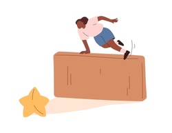 Challenge, ambition, aspiration concept. Overcoming obstacle, hurdle, barrier on way to success, achieving goal, aspiring to aim, objective. Flat vector illustration isolated on white background