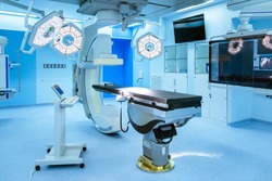 Equipment and medical devices in hybrid operating room  blue filter , Surgical procedures , the operating room of the Future 