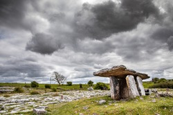 Poulnabrone dolmen (Poll na Brón in Irish) is an unusually large dolmen or portal tomb located in the Burren, County Clare, Ireland