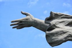 Concrete stone statue female hand with cloth