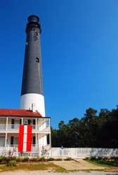 The Pensacola Lighthouse stands along Florida's Gulf coast, on the state's panhandle