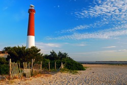 Barnegat Lighthouse stands on the northern end of Long Beach Island, on the Jersey Shore