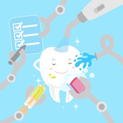 cute cartoon white teeth with whitening concept