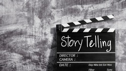 story telling text title on clapper board
