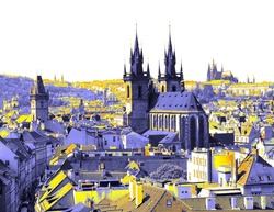 The Tyn Church and the Prague Castle on the horizon.
Prague through the eyes of butterflies. Colored pictures of the historic, romantic, beautiful and friendly town Prague, capital of Czech Republic.