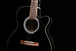 Acoustic guitar with red and black gradient background
