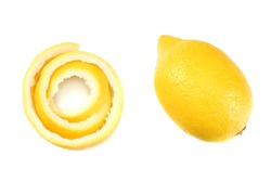 fresh lemon with lemon peel isolated on white background. healthy food. top view