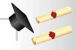 Set of realistic university graduation cap or diploma graduation black cap or graduate cap at college ceremony and achievement academic degree. eps vector