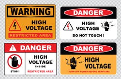 high voltage sign or electrical safety sign (danger hazard of severe electrical shock or burn, high voltage keep away, do not touch)