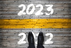 Welcome 2023 - Goodbye 2022 - New Year Start Concept