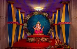 Statue of Lord Ganesha decorated beautifully during Ganesh festival