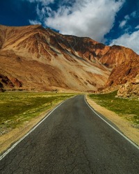 Mountain road of Ladakh, Northern India. Beautiful landscape of Ladakh, highest plateau in India.