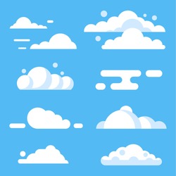 Cloud set. Blue sky and white clouds. Nature weather elements vector flat stock illustration set