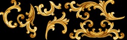 golden baroque ornament on black background