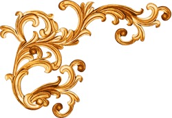 golden baroque ornament on white background