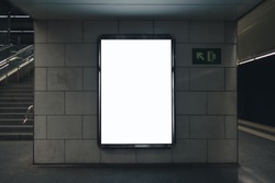 Light box display with white blank space for advertisement. Subway mock-up design. Horizontal