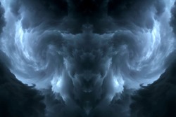 Dark sky and lightning formed to the devil goat shape use for Halloween background 