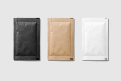 Set of various sugar packet isolated on light grey background - High resolution.