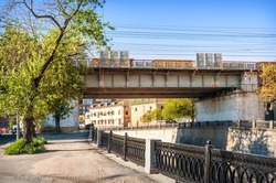 Railway overpass, Semenovskaya embankment, Yauza river, Moscow