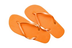 Orange flip flops isolated on white background. Top view.