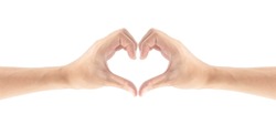 Heart with hand gesture, Body language, Symbolic of love, Isolated on white background, Clipping path Included.