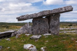 View of the Poulnabrone dolmen in the Burren national park, Ireland