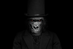 Man in the form of a Gorilla mammal , Lion , Gorilla , Elephant mammal animal , black white wildlife perfect for poster and canvas	