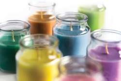 Aroma candles with colorful wax.