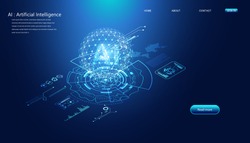 Abstract technology Ai interface computing concept working data of Artificial intelligence and futuristic digital for future on dark blue background.