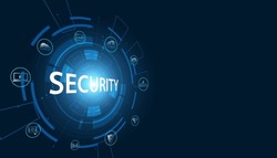 Abstract Cyber Security Concept Protect network, device, program and data from attacks, Network security, Application, Data security, Cloud.