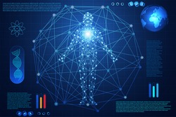 abstract technology concept human body digital health care ; hud interface of health  future design on hi tech background
