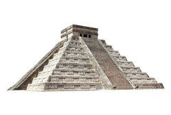 Ancient Mayan pyramid (Kukulcan Temple), Chichen Itza, Yucatan, Mexico. UNESCO world heritage site. Isolated on white background