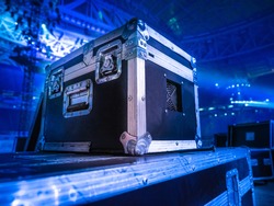 Concert activity. Transportation equipment. Box with metal corners. Boxes for transportation of equipment.