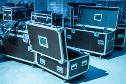 boxes on wheels. Boxes for transportation of equipment. Show Business. Equipment cases. Stage equipment. Storage. Transportation equipment.