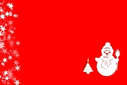 Snowman made of paper with a three-dimensional white Christmas tree and decorative stars. Christmas and New Year concept, with copy space.