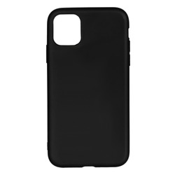 Black silicone case for smartphone or phone with cutouts for the camera. Back view isolated on white background