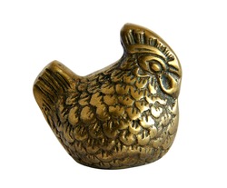 Bronze antique figurine of the hen isolated on white background